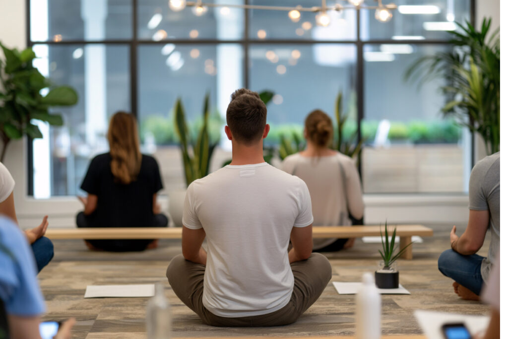 Employee group fitness challenge in local gym